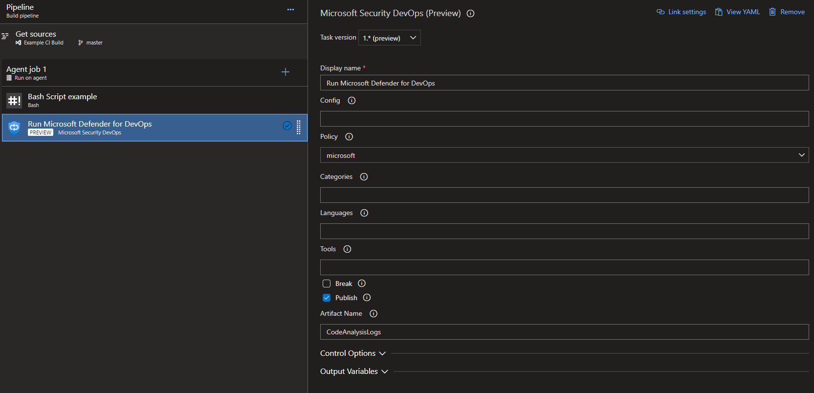 Add new Microsoft defender for devops task