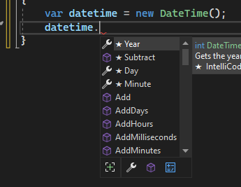 IntelliCode suggestions are marked with star in intellisense dialog.