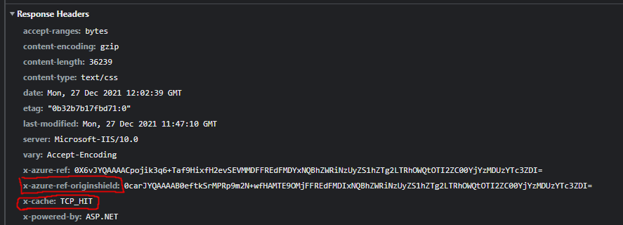 Cache response headers