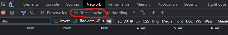 Disable cache under Network tab.