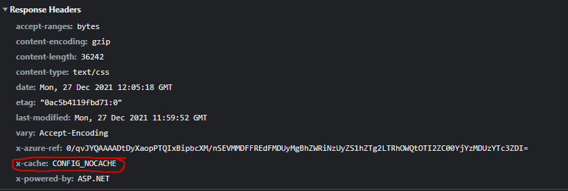 Cache disabled response headers